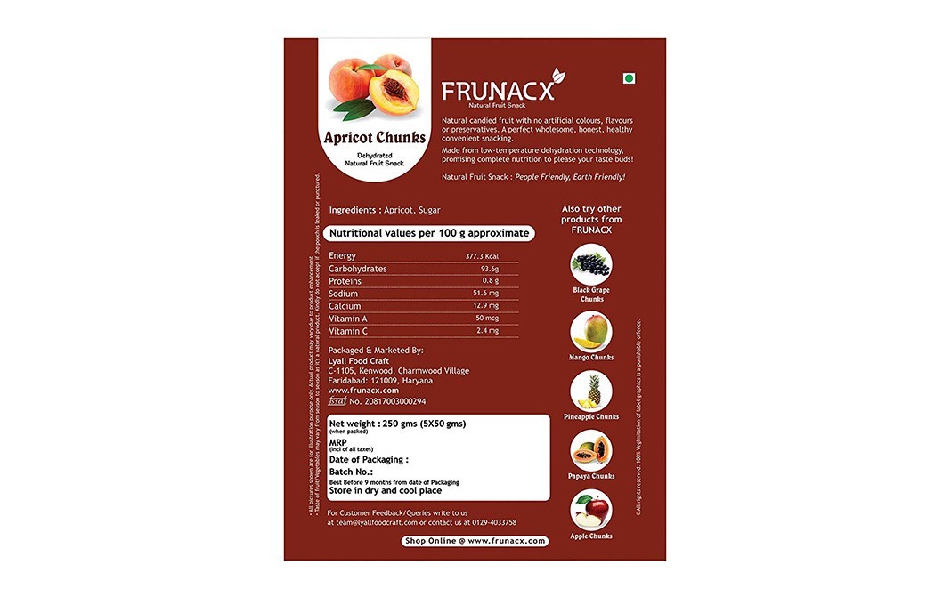 Frunacx Apricot Chunks    Pack  250 grams